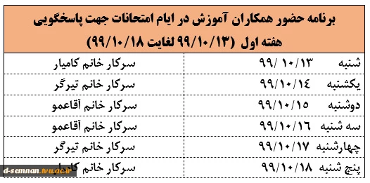 اطلاعیه های  مهم امتحانات نیمسال اول سال تحصیلی00-99 2