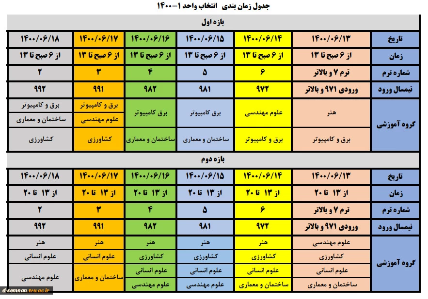 انتخاب واحد نیم سال 1-1400 2