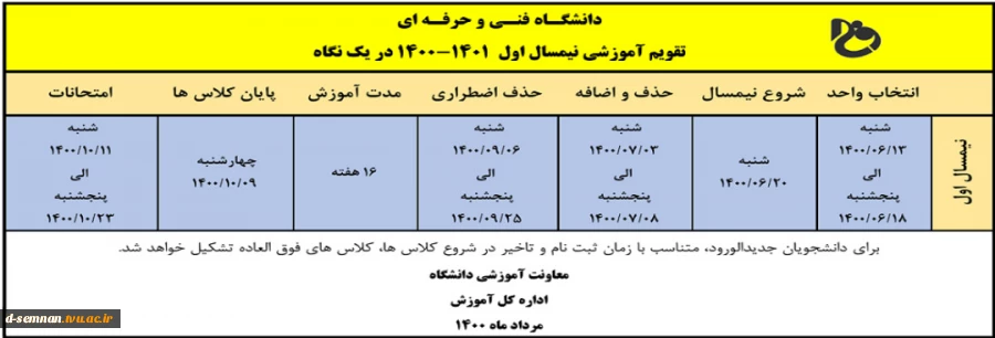 انتخاب واحد نیم سال 1-1400 3