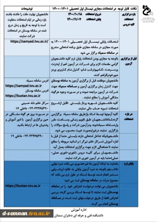 امتحانات مجازی نیم سال تحصیلی 1400-1401 ( دانشجویان)