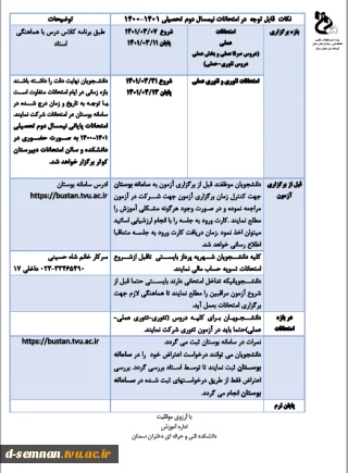 اطلاعیه امتحانات نیم سال 002