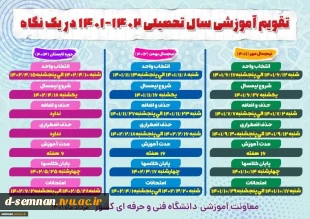 زمان بندی انتخاب واحد  و تقویم آموزشی نیمسال دوم سال تحصیلی ( 1402- 1401)
 3