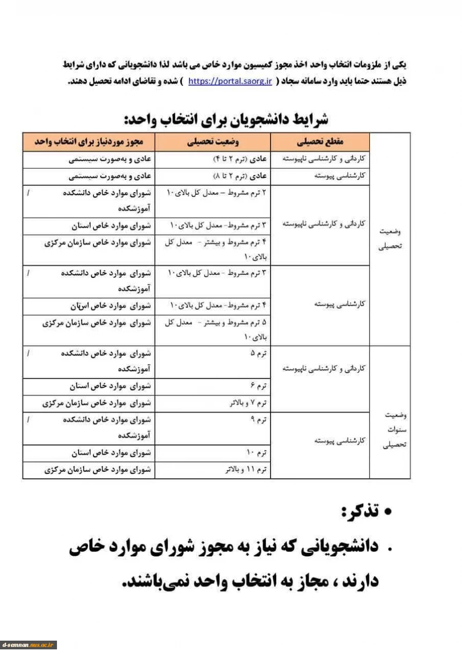 اطلاعیه مهم در خصوص ملزومات و زمان‌بندی انتخاب واحد نیم‌سال اول ۱۴۰۲ (۰۲۱)

 2